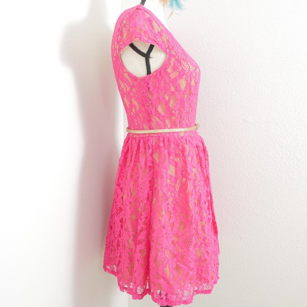 City Triangles Hot Pink Nude Lace Party Dress - Picture 10 of 14
